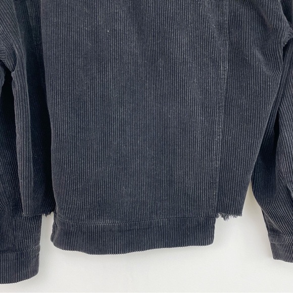 Andree By Unit Boho Gray Dark Button Down Corduroy Frayed Hem Jacket Size Large - Picture 13 of 15